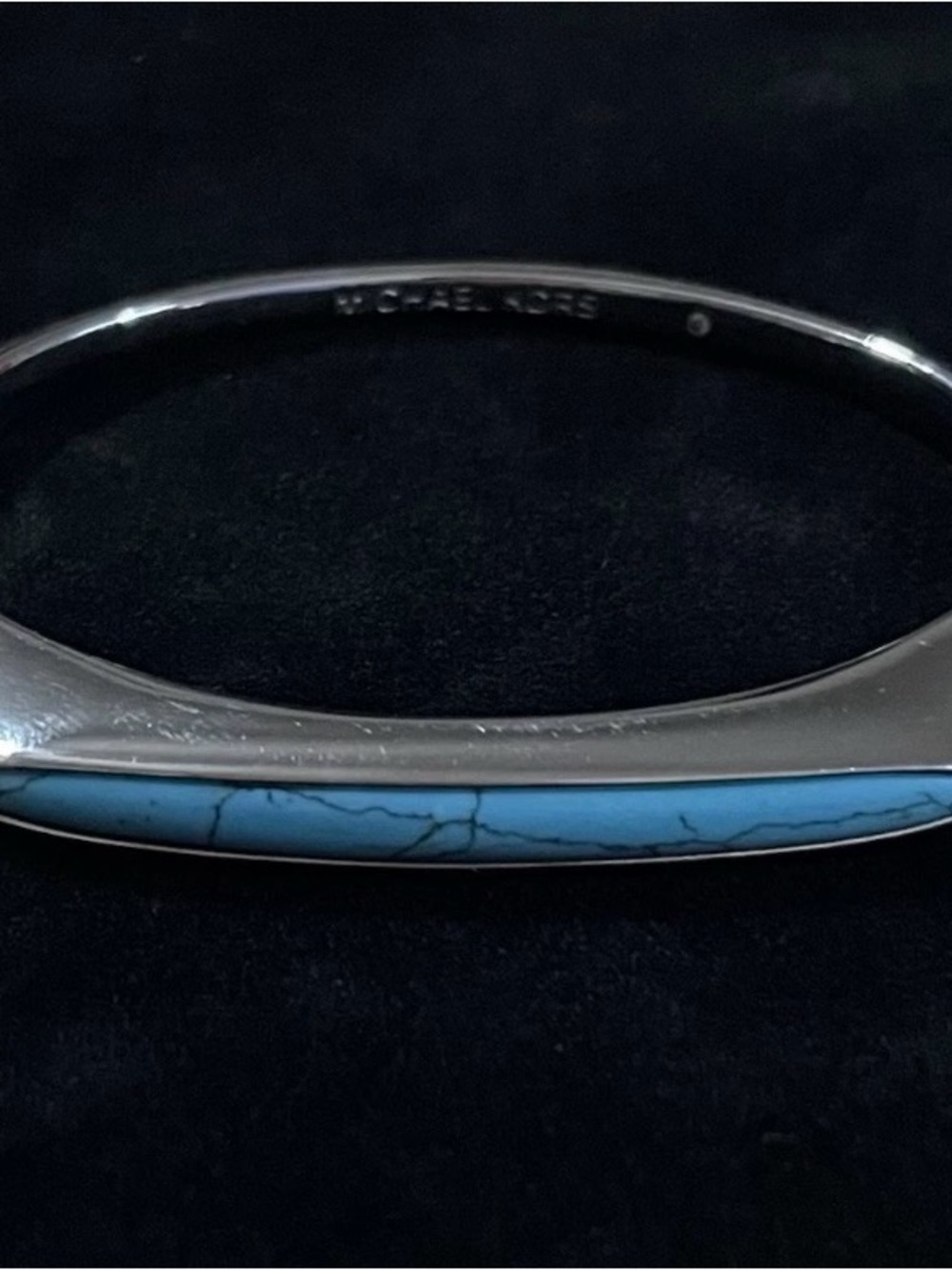 Michael Kors Turquoise-Hued Stone Embellished Silvertone Hinged Bracelet